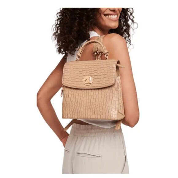 Moda Luxe Handbags - Moda Luxe Layne Backpack Nude Turnlock Embossed Faux Leather Brown Crocodile Bag